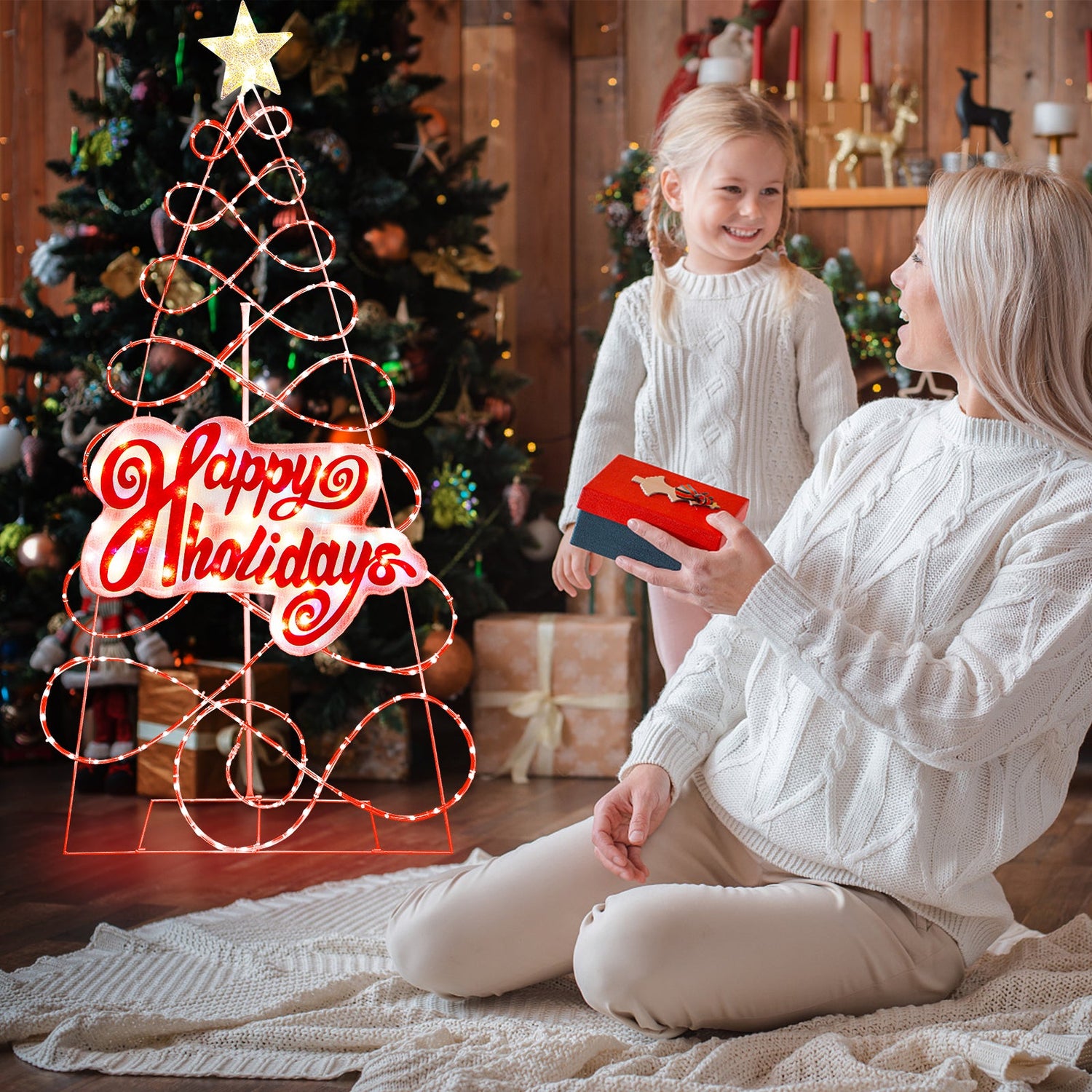 Árbol de Navidad para Exteriores de 1.7 m con 216 Luces LED y 6 Modos de Iluminación