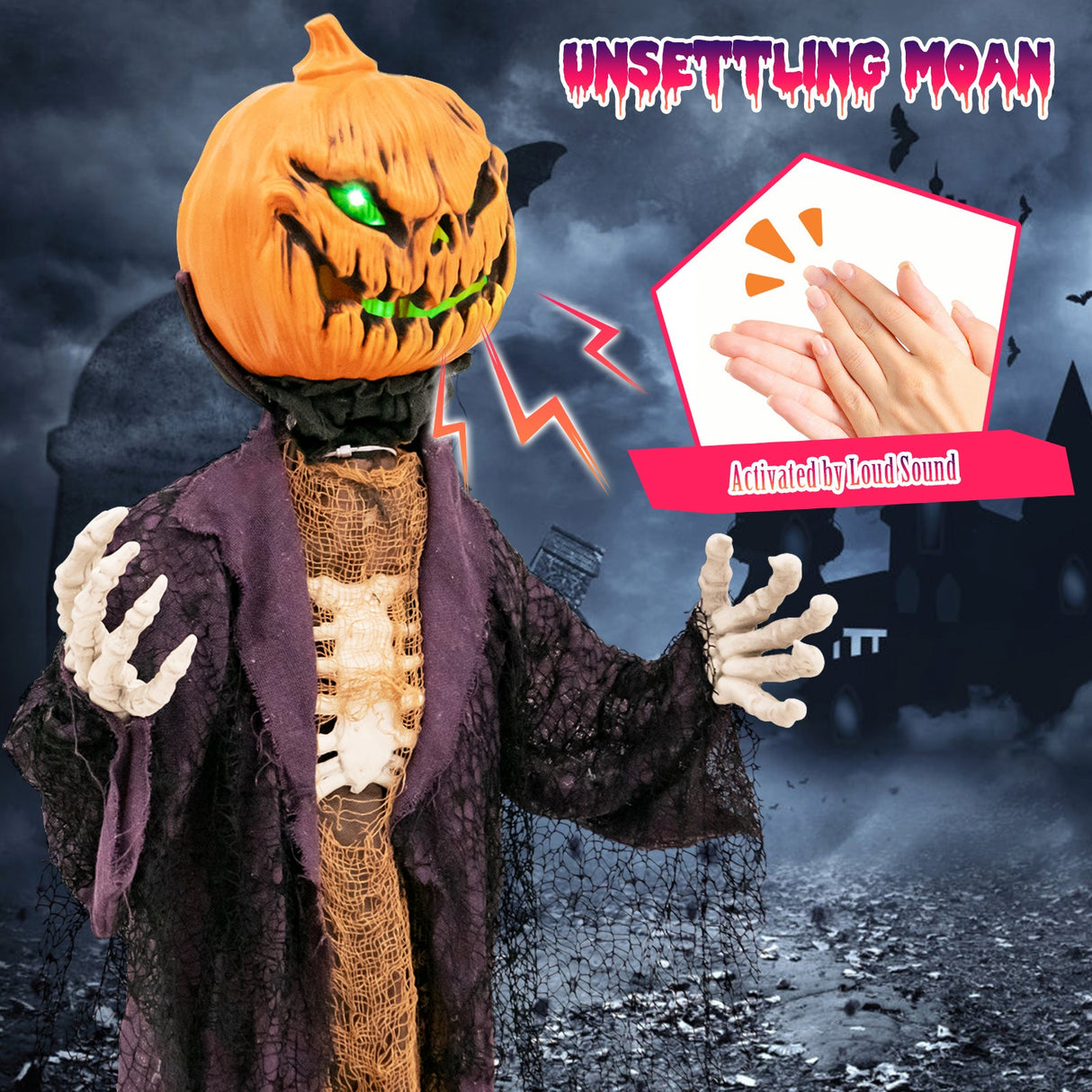 Espantapájaros de calabaza animado de Halloween de 5.6 pies
