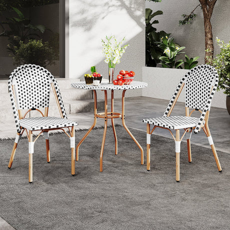 Juego de 3 sillas y mesa de bistro francés con mesa redonda de mimbre para exterior y 2 sillas de comedor