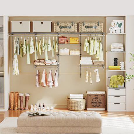 Sistema de almacenamiento y organización de armarios de 4-8 pies con barra para colgar para lavadero y dormitorio