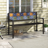 Banco de metal para patio de 50 pulgadas, sofá de dos plazas con respaldo de mosaico para 2-3 personas - Negro