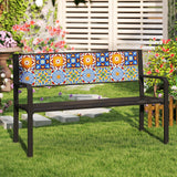 Banco de metal para patio de 50 pulgadas, sofá de dos plazas con respaldo de mosaico para 2-3 personas - Negro