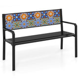 Banco de metal para patio de 50 pulgadas, sofá de dos plazas con respaldo de mosaico para 2-3 personas - Negro