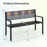 Banco de metal para patio de 50 pulgadas, sofá de dos plazas con respaldo de mosaico para 2-3 personas - Negro