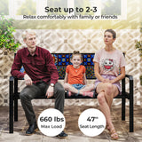 Banco de metal para patio de 50 pulgadas, sofá de dos plazas con respaldo de mosaico para 2-3 personas - Negro