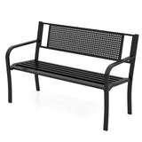 50 Inches Garden Bench with Patterned Backrest and Curved Armrests-Black