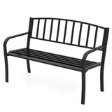 50 Inches Outdoor Garden Bench with Slatted Backrest and Curved Armrests-Black
