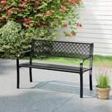 50 Inches Outdoor Garden Bench with Geometric Lattice Backrest and Slatted Seat