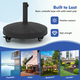 50 LBS Patio Wicker Style Resin Umbrella Base Stand Heavy Duty with Wheels