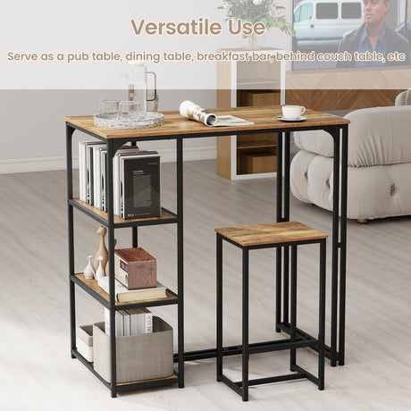 Juego de mesa de bar de 3 piezas para 2, mesa de comedor con altura de bar con 2 taburetes, marrón rústico