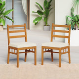Juego de 4 sillas de comedor de madera para exterior con cojines acolchados - Blanco