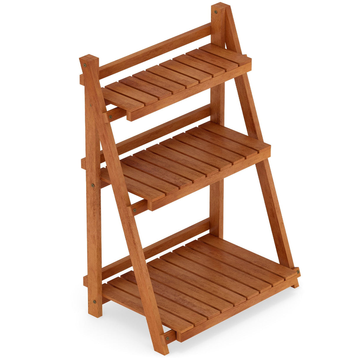 Soporte plegable de madera maciza de 3 niveles para plantas para balcón o patio