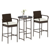 Set de bar de exterior de 3 piezas con 2 cojines para porche y patio - Blanco