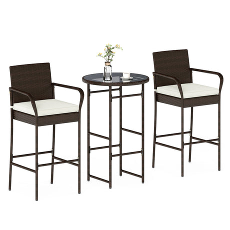 Set de bar de exterior de 3 piezas con 2 cojines para porche y patio - Blanco