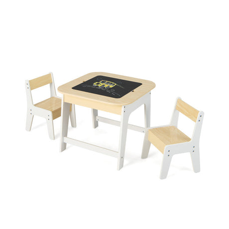 Paquete de 3 piezas para habitación infantil: cama individual de madera con forma de casa + juego de mesa y sillas infantiles + estantería infantil de 2 niveles