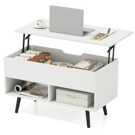 Mesa de centro elevable de 31.5 pulgadas con almacenamiento oculto y 2 estantes abiertos