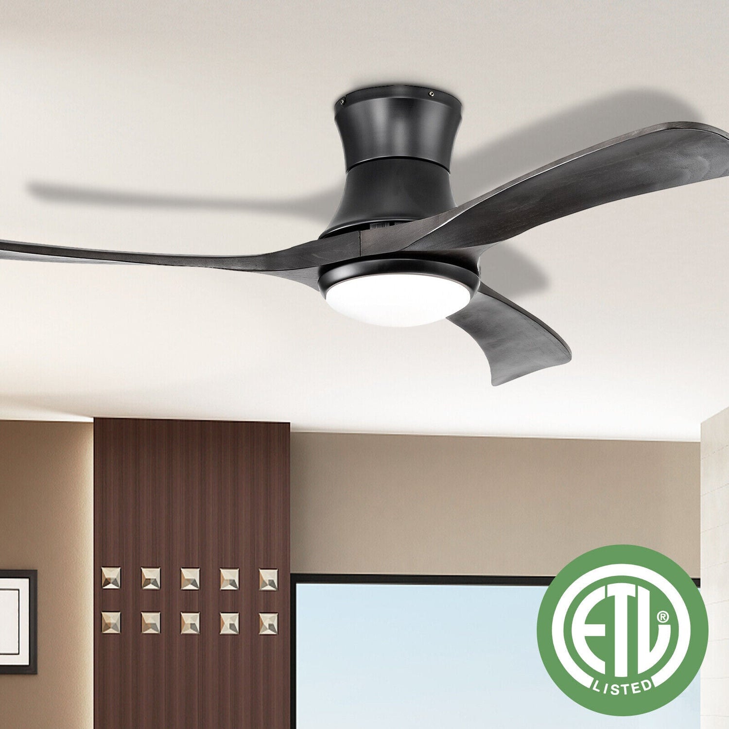 Ventilador de techo empotrado de 52 pulgadas con luz LED - Negro
