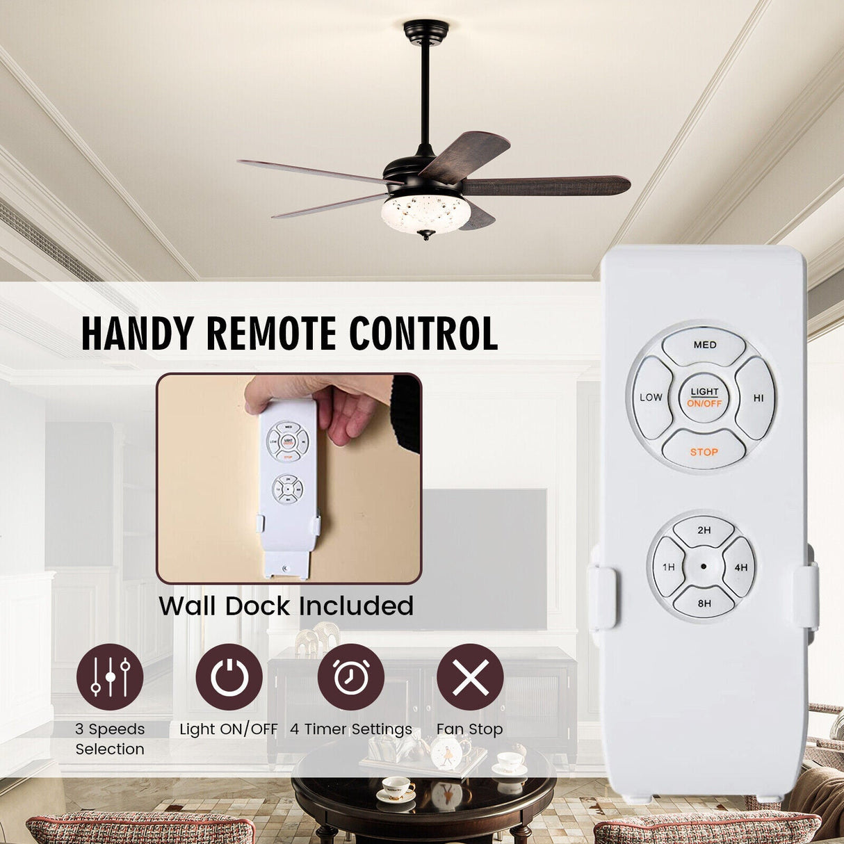 Ventilador de techo de 52 pulgadas con control remoto