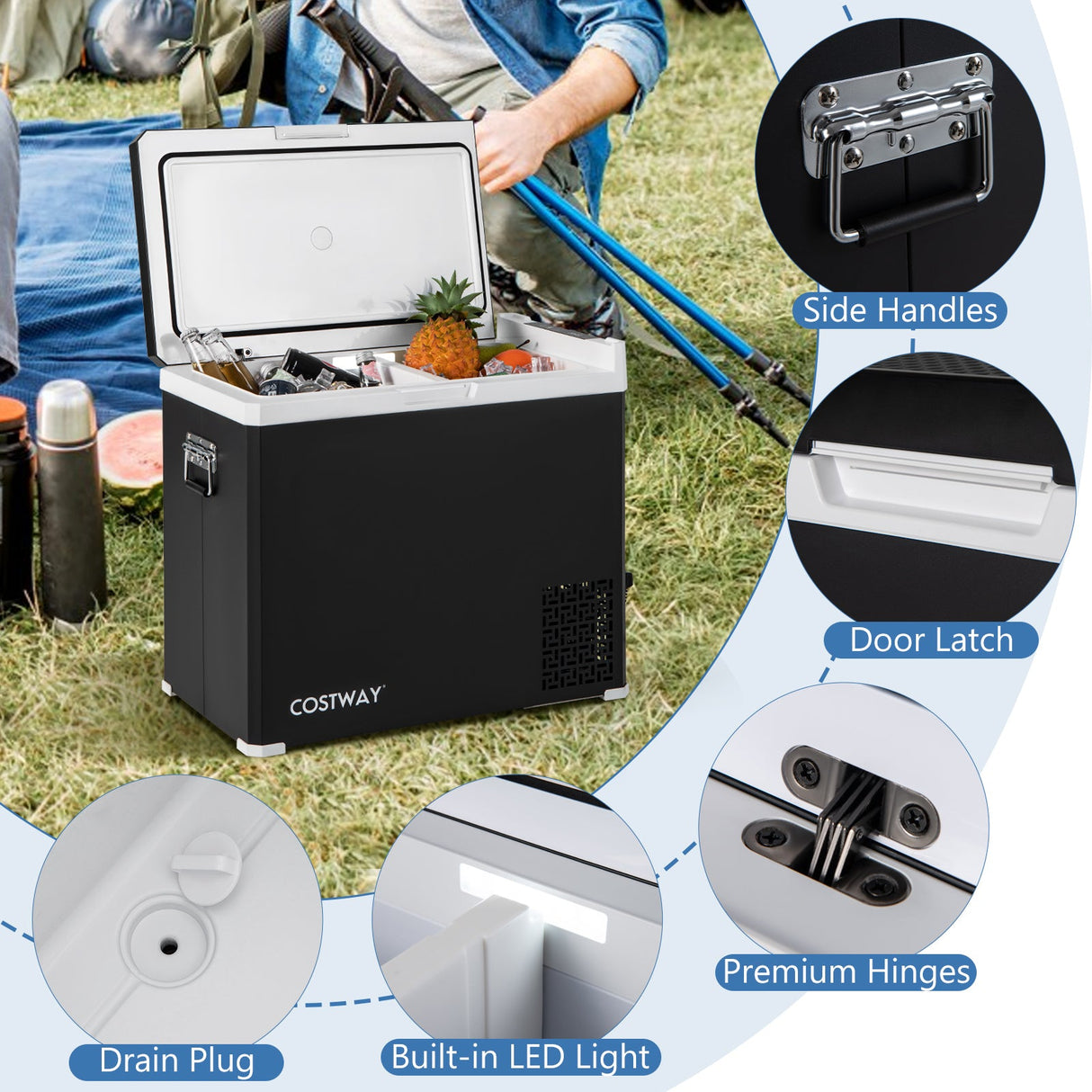 Nevera Portátil de Compresor de Doble Zona de 50L 12V para Coche, Congelador para Vehículos, Camping y Viajes - Negro