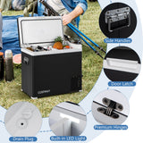 Nevera Portátil de Compresor de Doble Zona de 50L 12V para Coche, Congelador para Vehículos, Camping y Viajes - Negro