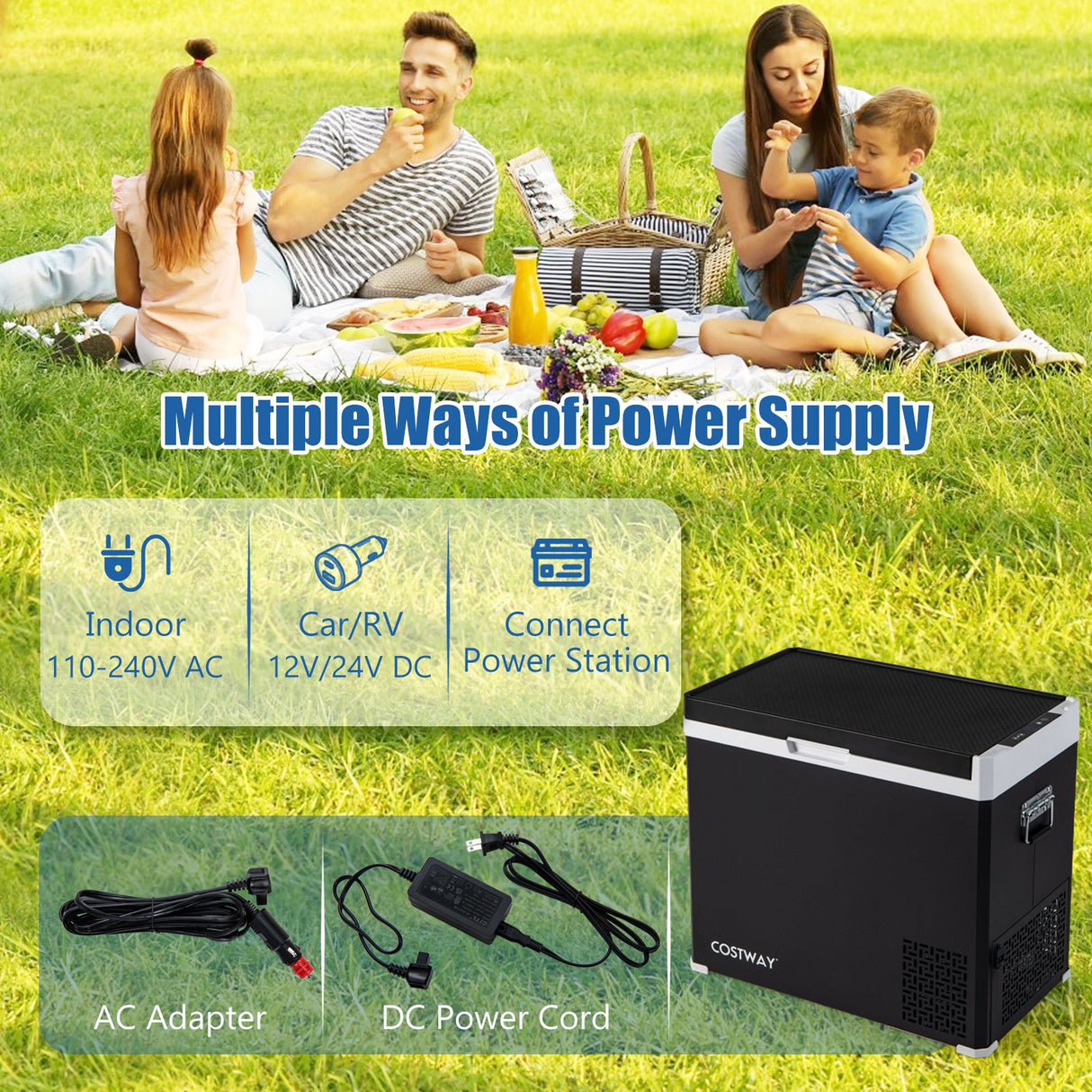 Nevera Portátil de Compresor de Doble Zona de 50L 12V para Coche, Congelador para Vehículos, Camping y Viajes - Negro