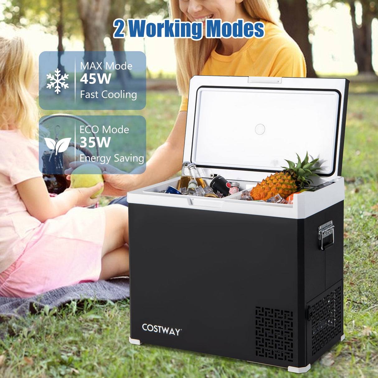 Nevera Portátil de Compresor de Doble Zona de 50L 12V para Coche, Congelador para Vehículos, Camping y Viajes - Negro