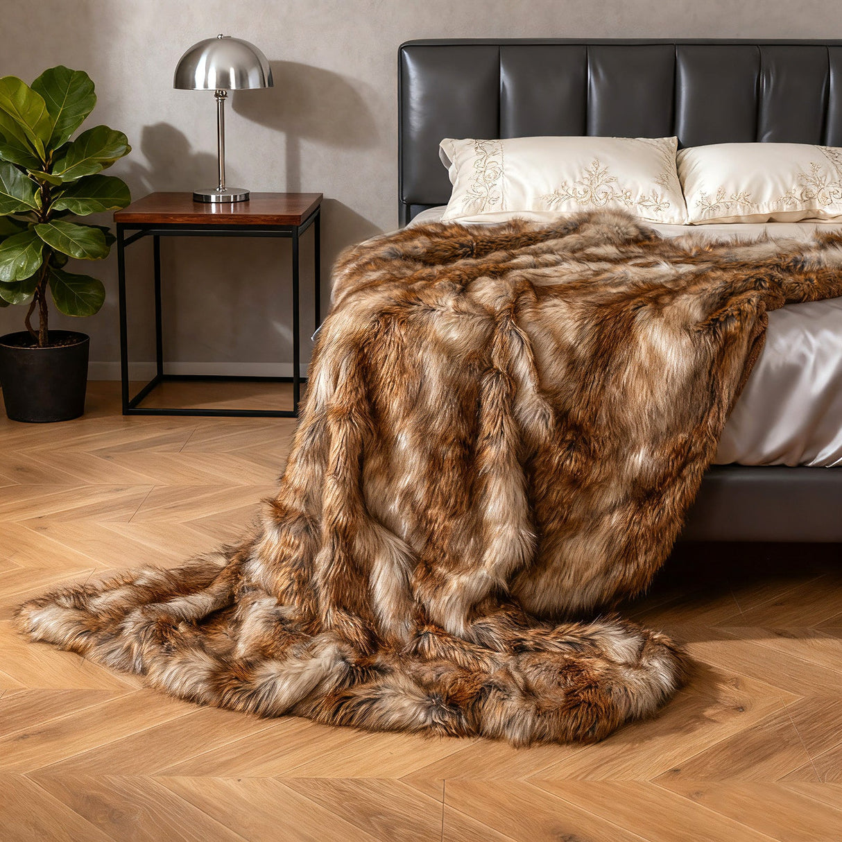 Manta de piel sintética de mapache de lujo, suave y afelpada de 540 g/m² para cama