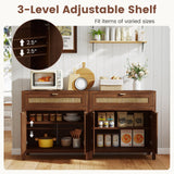 Mueble aparador con puertas de ratán y cajón - Marrón