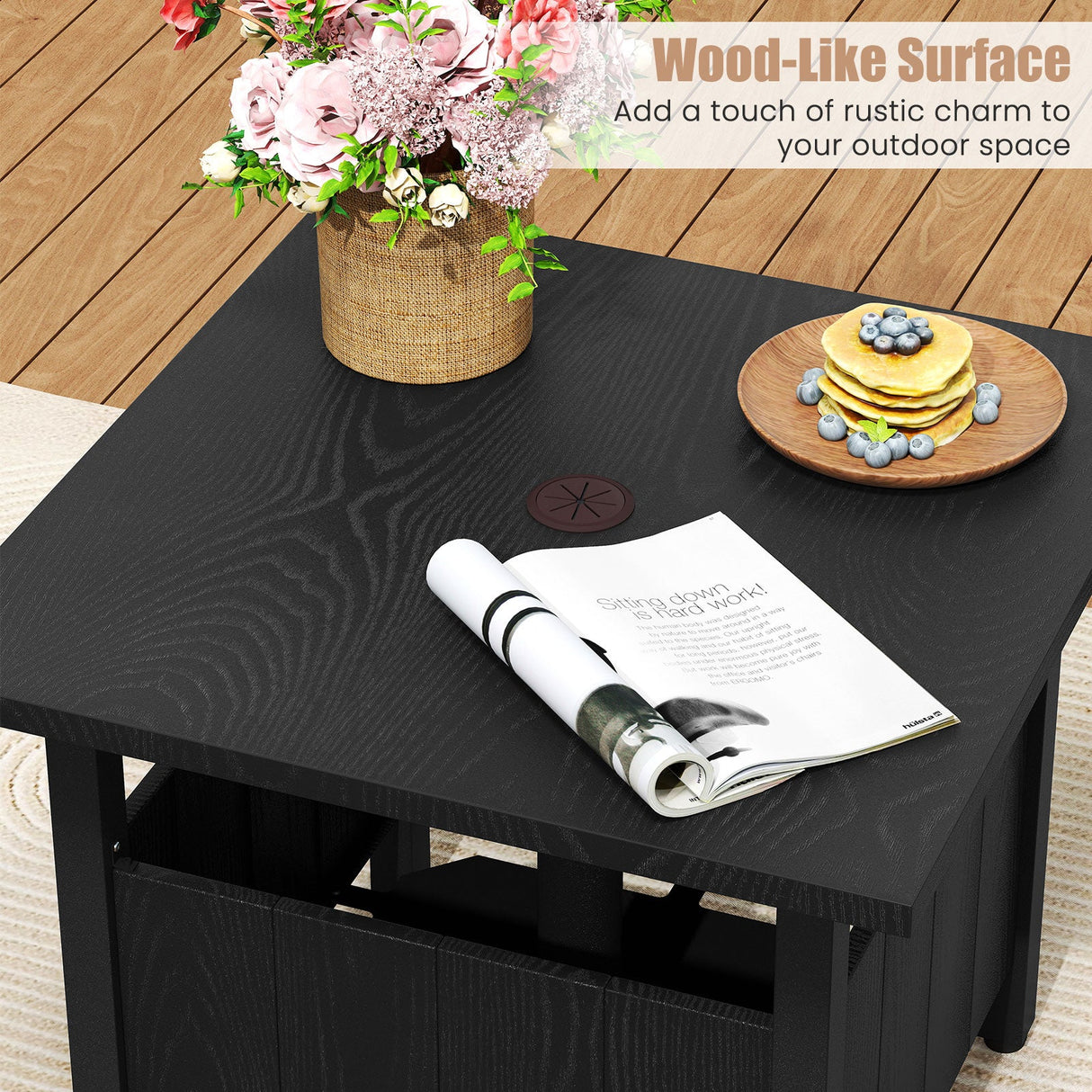 Mesa Auxiliar Exterior con Agujero para Sombrilla de 1.89" Soporte de Base para Sombrilla de Patio - Negro