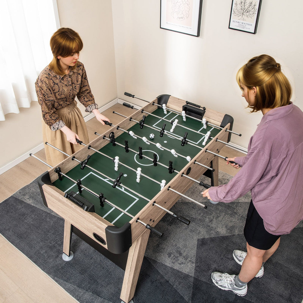 Mesa de fútbol de mesa de 54 pulgadas con 2 balones y 26 jugadores - Natural