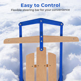 54 Inch Wood Snow Sled with Metal Runners and Steering Bar
