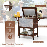 54 Quart Wooden Cooler Cart for Patio Rolling Ice Chest with Shelves-Brown