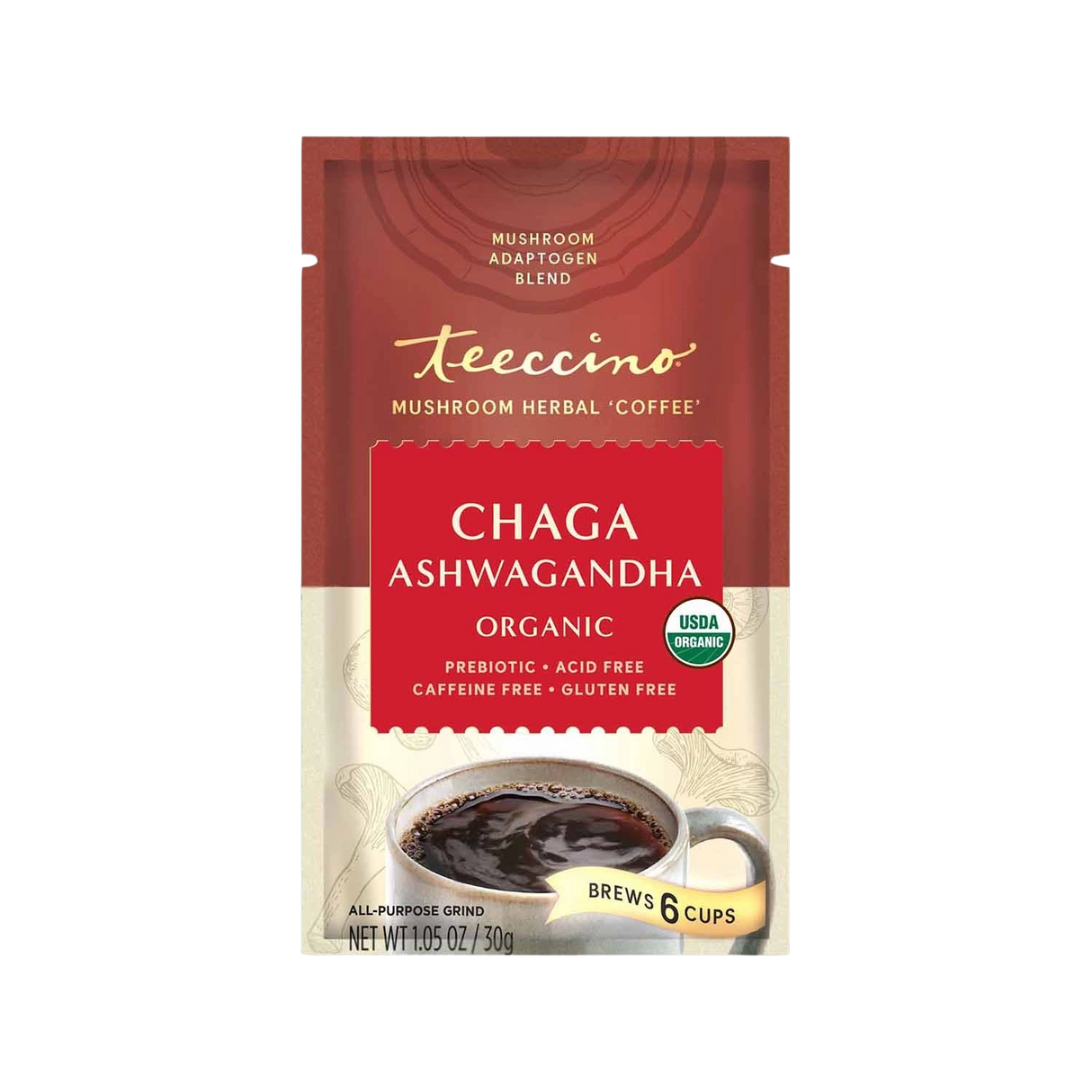 Café herbal con champiñones Chaga, Ashwagandha y crema Butterscotch