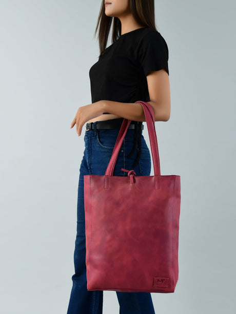 Bolso de mano de cuero granate