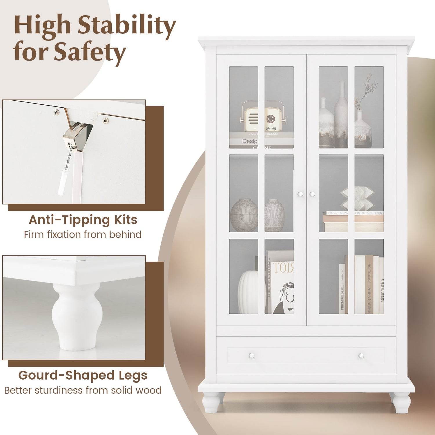 Estantería de 55 pulgadas con puertas de cristal templado - Blanco