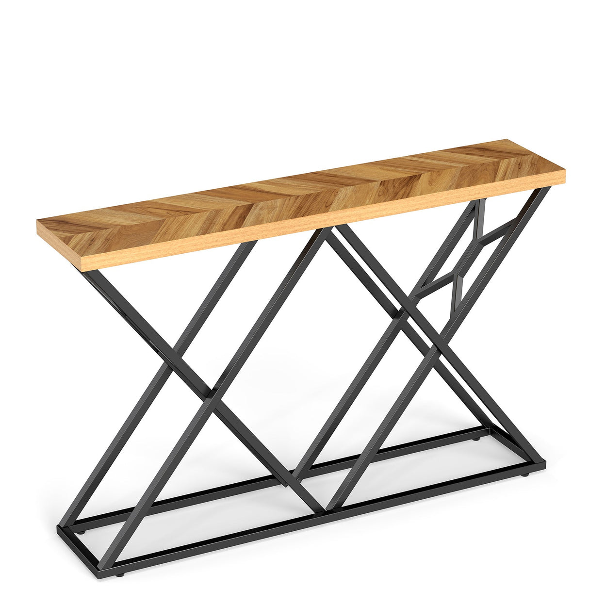 Mesa consola de 55 pulgadas con estructura de metal macizo y almacenamiento - Madera