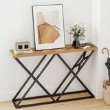 Mesa consola de 55 pulgadas con estructura de metal macizo y almacenamiento - Madera