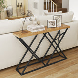 Mesa consola de 55 pulgadas con estructura de metal macizo y almacenamiento - Madera