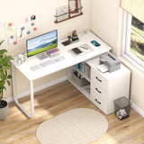 55 Inch Reversible L Shaped Desk with 3 Drawers Home Office Desk with Adjustable Shelf