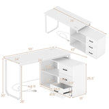 55 Inch Reversible L Shaped Desk with 3 Drawers Home Office Desk with Adjustable Shelf