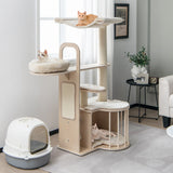 Árbol para gatos multinivel de 55 pulgadas de alto con cojines extraíbles lavables - Natural