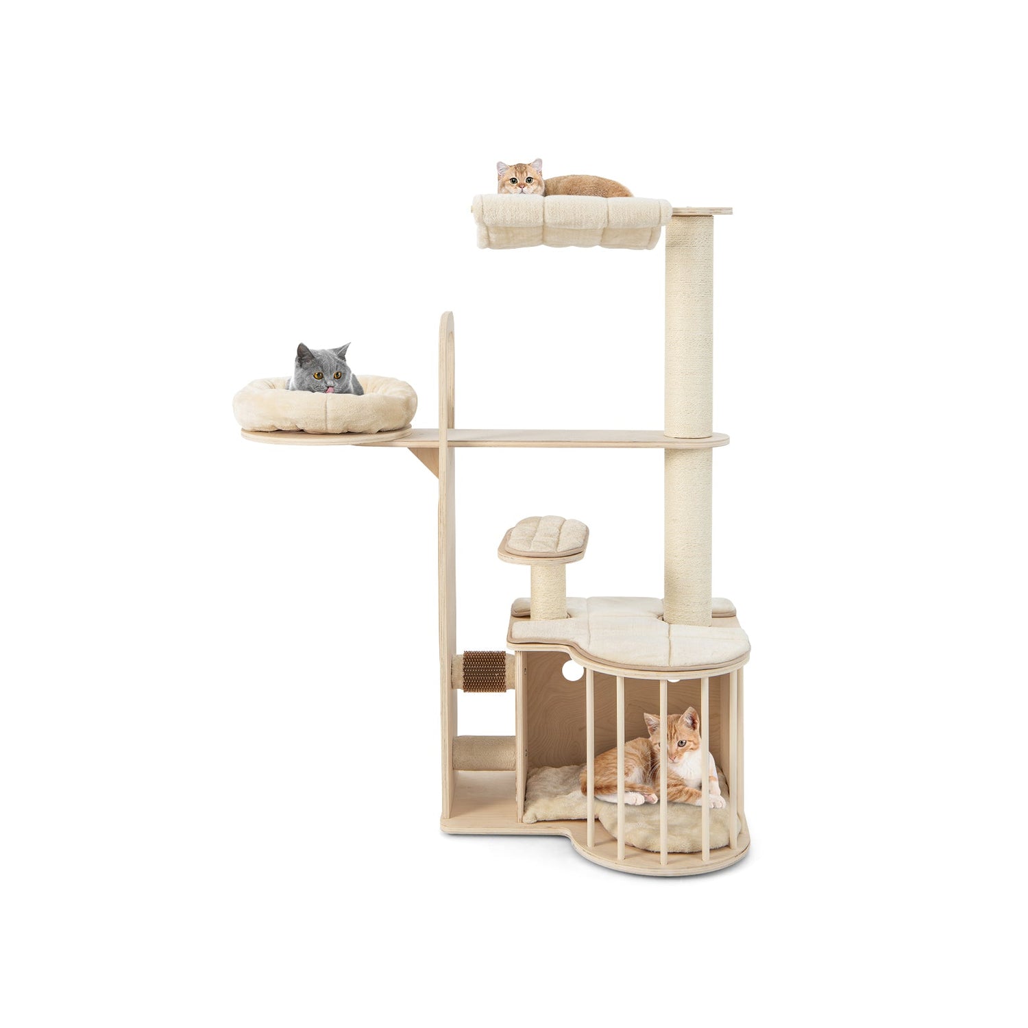 Árbol para gatos multinivel de 55 pulgadas de alto con cojines extraíbles lavables - Natural