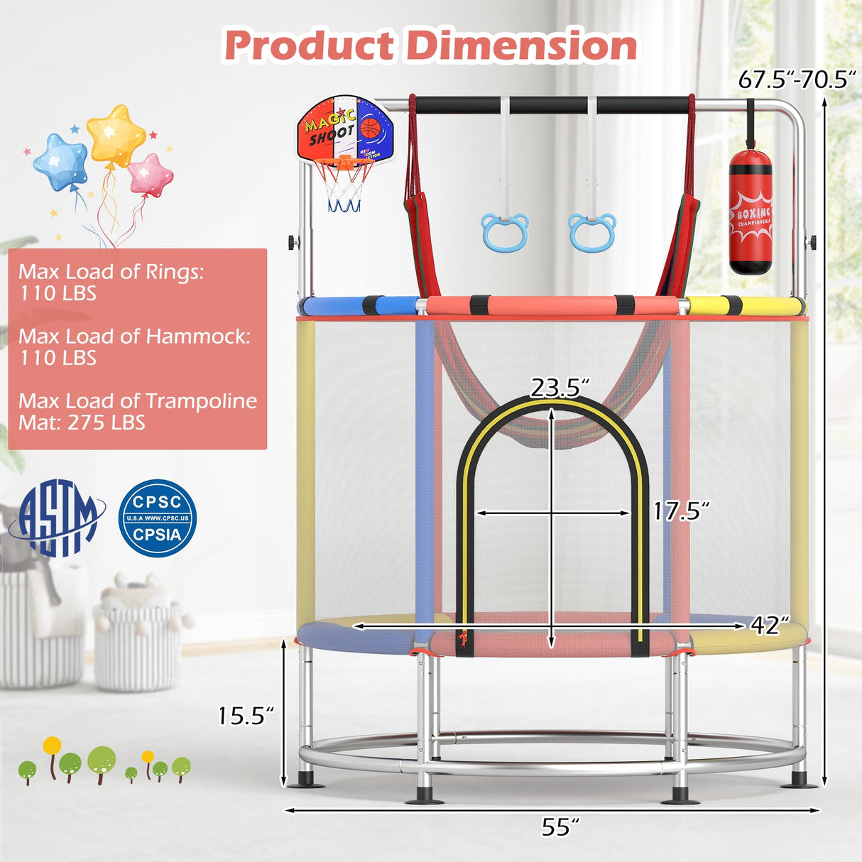 Trampolín infantil de 55" regalo para niños y niñas de 3 a 6 años