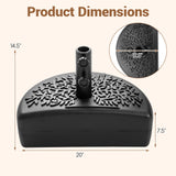 55 LBS Half Round Patio Umbrella Base for Deck Lawn Poolside-Black