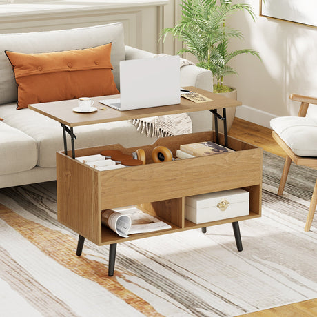Mesa de centro elevable de 31.5 pulgadas con almacenamiento oculto y 2 estantes abiertos