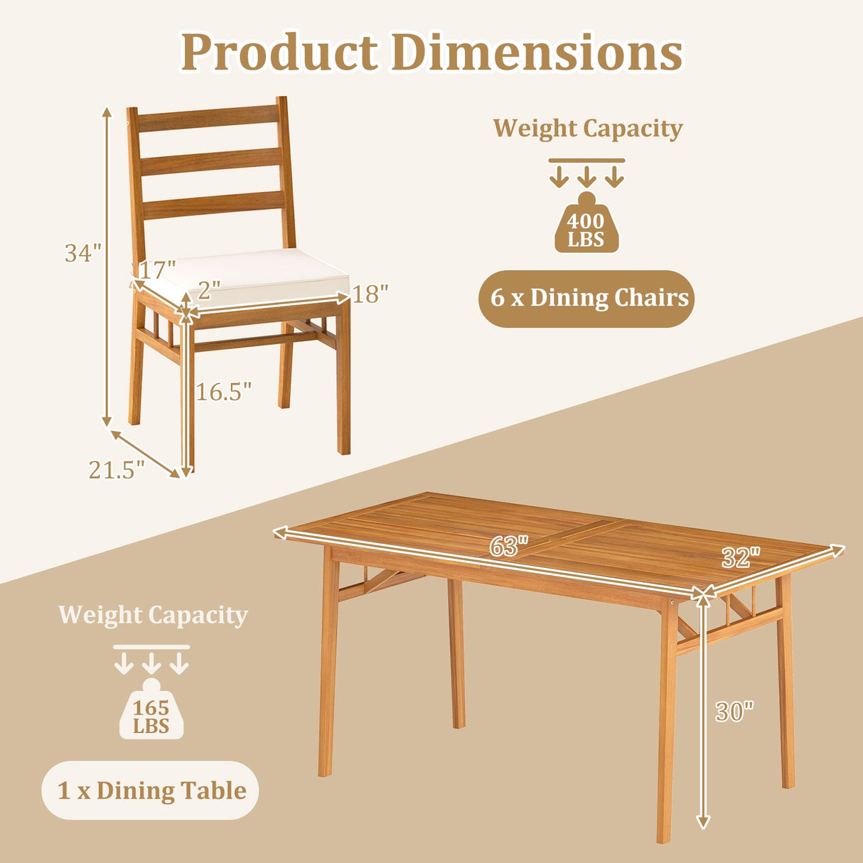 Juego de 4 sillas de comedor de madera para exterior con cojines acolchados - Blanco