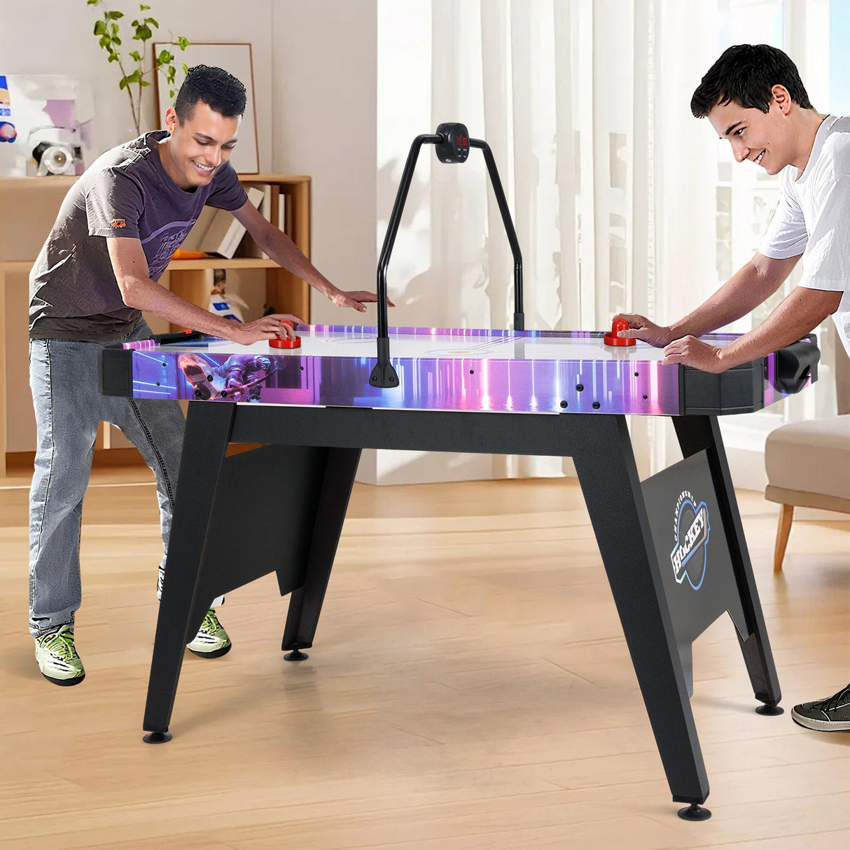 Mesa de Air Hockey de 56 pulgadas con marcador digital LED y potente motor de 12 V - Blanca