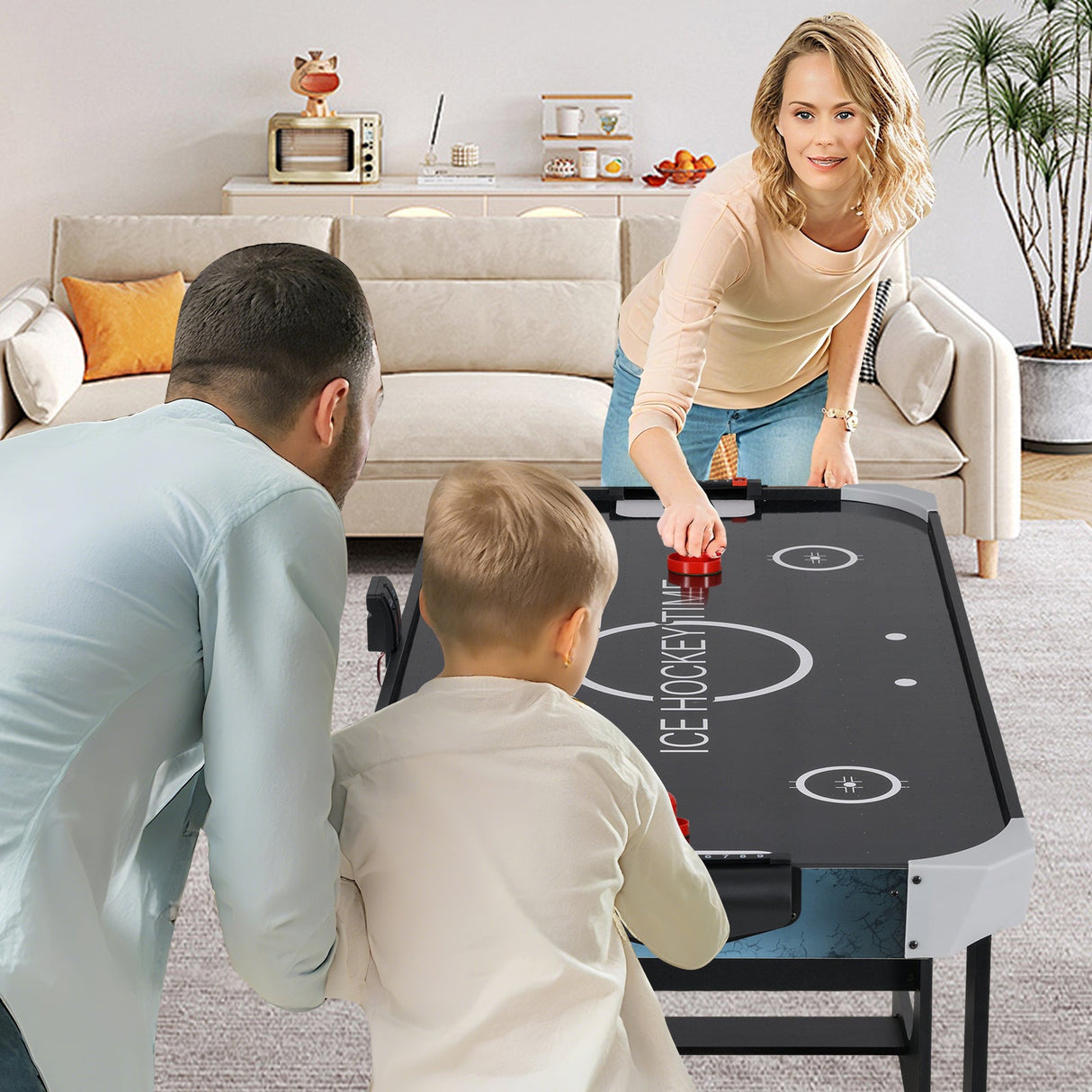 Mesa de Air Hockey de 56 pulgadas con potente motor de 12 V y marcador digital LED - Negro