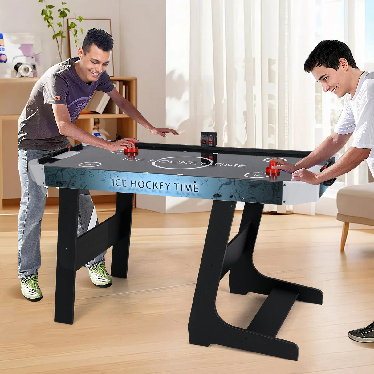 Mesa de Air Hockey de 56 pulgadas con potente motor de 12 V y marcador digital LED - Negro
