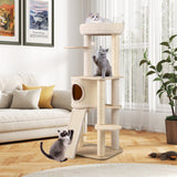 Árbol para gatos de 56 pulgadas de alto con 2 postes rascadores de sisal y escalera-NA